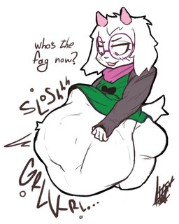 abdominal_bulge after_vore anthro belly big_belly butt dialogue duo eyewear glasses homophobic_slur male oral_vore same_size_vore vore wearing_glasses nsfoxxw deltarune undertale_(series) ralsei