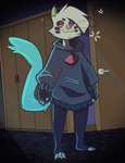 animated_edit anthro blinking blue_body blue_fur blue_tail clothing fingerless_armwear fur green_flesh hair hoodie inside male night oversized_clothing solo tail tired tired_eyes toeless_legwear topwear white_body white_fur white_hair metal_(artist) third-party_edit vinzin_(artist) metal_(character) animate_inanimate felid feline mammal 2024 animated collaboration short_playtime