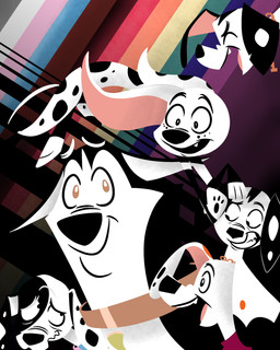 abstract_background black_body black_fur black_spots brown_eyes female feral floppy_ears fur group happy kerchief leg_markings lgbt_pride looking_at_viewer male markings neckerchief neckwear open_mouth open_smile pink_inner_ear pink_kerchief pink_neckerchief sharp_teeth smile socks_(marking) spots spotted_body spotted_fur teeth tongue white_body white_fur white_spots danukistudio 101_dalmatian_street 101_dalmatians disney lgbt_pride_month da_vinci_(101_dalmatians) deepak_(101_dalmatians) dimitri_1_(101_dalmatians) dimitri_2_(101_dalmatians) dimitri_trio_(101_dalmatians) dolly_(101_dalmatians) hansel_(101_dalmatians) canid canine canis dalmatian domestic_dog husky mammal nordic_sled_dog siberian_husky spitz 2026 absurd_res digital_media_(artwork) hi_res