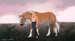 ambiguous_gender blue_eyes clothing duo female feral field field_background lead leading looking_at_viewer purple_eyes quadruped walking zamch mary_(bloopertrooper) maxym_(bloopertrooper) dolehest equid equine horse human mammal absurd_res hi_res male_(lore)