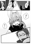 ambiguous_gender anthro blush clothed clothing comic duo eyewear glasses greyscale human japanese_text kemono lagomorph leporid male mammal monochrome open_mouth rabbit smile text translated ukisudori yaehara_makoto yura_kousuke