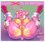 anthro anus areola big_breasts biped blep breasts butt clothing eyelashes female footwear genitals heart_symbol legs_up lying nipples on_back one_eye_closed pink_body pupils pussy shoes smile solo thick_thighs tongue tongue_out wink demichan sega sonic_the_hedgehog_(series) amy_rose eulipotyphlan hedgehog mammal absurd_res hi_res