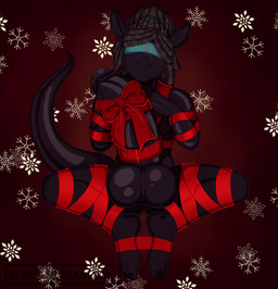 anthro balls bdsm big_balls big_penis bondage bound bow_ribbon dreadlocks drone genitals holidays huge_balls huge_penis humanoid_genitalia humanoid_penis hyper hyper_genitalia hyper_penis hypnotic_visor latex latex_body male mouthless nude penis person_as_gift red_background ribbon_bondage ribbons simple_background snowflake solo blackbear christmas hyndrim lizard reptile scalie hi_res