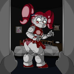 bed bedroom big_breasts blush bottomwear breasts butt butt_focus clock closet clothed clothing clown crop_top disembodied_hand eyebrows female fingers first_person_view footwear furniture green_eyes hair lips looking_at_viewer looking_back machine not_furry panties picture_frame pigtails polka_dot_panties polka_dots rear_view red_cheeks red_clothing red_footwear red_hair red_shoes shirt shoes skirt slightly_chubby slightly_chubby_female solo surprised thick_bottom_lip thick_eyebrows thick_thighs topwear underwear upskirt white_body wide_hips pillothestar five_nights_at_freddy's freddy_fazbear's_pizzeria_simulator scottgames sister_location anon circus_baby_(fnaf) funtime_chica_(fnaf) animatronic felid feline humanoid mammal robot robot_humanoid 1:1 2019 absurd_res digital_media_(artwork) hi_res meme model_sheet picture_in_picture