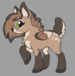 blep brown_body brown_hair chibi feral fur green_eyes grey_background hair hooves leg_markings markings nude quadruped side_view simple_background socks_(marking) solo tongue tongue_out walking wings symrea peryton brown_theme digital_media_(artwork) full-length_portrait hi_res portrait