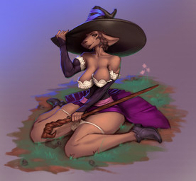 5_fingers anthro armwear athletic athletic_female black_clothing black_hat black_headwear breasts brown_body brown_hair clothed clothing clothing_around_legs corset dress elbow_gloves female fingers fur gloves hair handwear hat headgear headwear horn lingerie looking_at_viewer magic_user muscular muscular_female nipple_outline open_mouth partially_clothed pose purple_clothing purple_dress skimpy smile solo topwear underwear underwear_around_legs underwear_down witch witch_hat mixnmatt amber_(mixnmatt) bovid caprine goat mammal absurd_res digital_media_(artwork) hi_res pinup