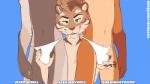 anthro blue_background brown_body brown_fur clothed clothing fur fur_tuft green_eyes group male male/male multicolored_body multicolored_fur navel orange_body orange_fur simple_background text tuft underwear white_clothing white_underwear shiuk patreon alex_maxwell kim_knightwood martin_bell felid feline mammal 16:9 2019 english_text hi_res url widescreen