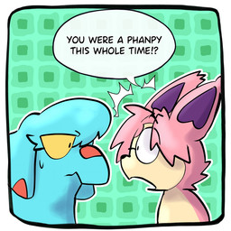 blue_body blue_fur bodily_fluids dialogue duo eyewear feral fur glasses long_ears looking_at_another male open_mouth pattern_background pink_body pink_fur proboscis_(anatomy) realization shocked simple_background speech_bubble sweat sweatdrop tan_body tan_fur text trunk_(anatomy) wearing_glasses chubledoodles nintendo pokemon pokemon_mystery_dungeon spike_chunsoft felid feline generation_2_pokemon generation_3_pokemon mammal phanpy pokemon_(species) proboscidean skitty 1:1 comic english_text one_panel_comic