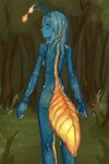 animal_genitalia antennae_(anatomy) arthropod_abdomen arthropod_abdomen_cloaca arthropod_abdomen_genitalia bioluminescence blue_body blue_hair cloaca exoskeleton female forest genitals glowing glowing_abdomen glowing_antennae hair looking_at_viewer looking_back nude plant small_waist solo standing tree yellow_eyes syvaron portals_of_phereon animal_humanoid arthropod arthropod_humanoid firefly_humanoid humanoid insect insect_humanoid