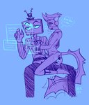 anal anal_fingering anthro bodily_fluids clothed clothing duo fingering ignoring_another looking_pleasured male male/male masturbation on_lap partially_clothed sitting_on_lap sweat n30draws hazbin_hotel vox's_assistant_(hazbin_hotel) vox_(hazbin_hotel) demon hi_res