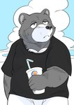 anthro biped bottomwear clothing cloud kemono male outside shirt shorts slightly_chubby solo topwear hysk bear mammal 2023 hi_res