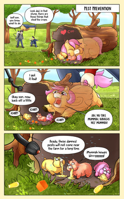 ambiguous_gender animal_noises baby_talk bodily_fluids chirping death dialogue female feral gore group imminent_death killing log male outside poison sleeping text vomit vomiting wood young young_ambiguous young_feral inshi_(artist) fluffy_pony equid equine fluffy_pony_(species) human mammal 2023 5:8 absurd_res comic english_text hi_res