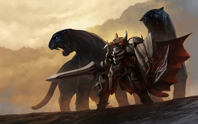 ambiguous_gender armor cape clothing cloud fangs feral glowing glowing_eyes melee_weapon open_mouth outside sky solo sword tail teeth weapon wind gugu_(monkey) domestic_cat felid feline felis mammal pantherine wallpaper