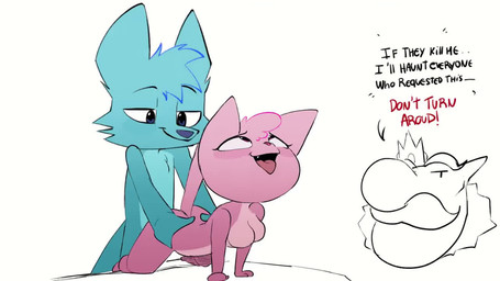 ahegao all_fours ambiguous_penetration anthro anthro_penetrated arched_back bed bedroom_eyes biped blue_body blue_fur bouncing_breasts breasts butt butt_from_the_front cheek_tuft doggystyle duo facial_tuft featureless_breasts female female_penetrated from_behind_position fur furniture head_tuft hip_grab interspecies looking_pleasured male male/female male_penetrating male_penetrating_female medium_breasts narrowed_eyes obscured_penetration on_bed penetration penile penile_penetration pink_body pink_fur platform_standing_doggystyle raised_tail seductive sex simple_background standing standing_doggystyle tail teeth three-quarter_view thrusting tongue tongue_out tuft wide_eyed wide_hips argosornstein epic_and_jana epic_(epic_and_jana) jana_(epic_and_jana) canid canine canis domestic_cat felid feline felis mammal wolf 16:9 2025 2d_animation animated loop no_sound short_playtime webm widescreen