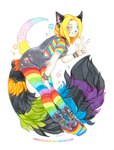 2021 :3 alternative_fashion anthro beaded_bracelet beaded_jewelry beads black_body black_clothing black_ears black_fur black_overalls blonde_hair blue_eyes boots bracelet clothed clothing colored_pencil_(artwork) colorful_theme crescent_moon domestic_cat ear_piercing felid feline felis female female_anthro fluffy fluffy_tail footwear fungus fur gesture glamfur hair hand_gesture humanoid_face j-fashion jewelry kandi_(jewelry) kemono legwear looking_at_viewer mammal marker_(artwork) moko moon multicolored_clothing multicolored_legwear multicolored_shirt multicolored_topwear mushroom nekophoenix overalls piercing pink_inner_ear platform_boots platform_footwear rainbow rainbow_clothing rainbow_leggings rainbow_legwear rainbow_shirt rainbow_topwear raver shirt simple_background solo sparklecat star tail text topwear traditional_media_(artwork) url v_sign white_background white_body white_fur