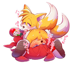 69_position anthro anthro_on_anthro anus balls black_nose blue_eyes blush bodily_fluids butt clothing cum cum_in_ass cum_in_mouth cum_inside dipstick_tail dreadlocks drinking drinking_cum duo footwear fur genital_fluids genitals gloves half-closed_eyes handwear heart_after_text heart_symbol lying male male/male male_penetrated male_penetrating male_penetrating_male markings mostly_nude multi_tail multicolored_tail narrowed_eyes on_front oral orgasm penetration penis purple_eyes red_body red_fur sex shoes simple_background spread_legs spreading sweat tail tail_markings text text_with_heart white_background white_body white_fur yellow_body yellow_fur young young_anthro young_male hentaib sega sonic_the_hedgehog_(series) knuckles_the_echidna miles_prower canid canine echidna fox mammal monotreme 2019 japanese_text translated