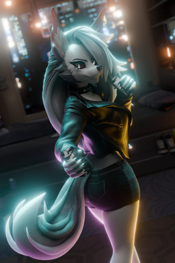 alcohol anthro beer beverage beverage_can bottomwear breasts cheek_tuft claws cleavage clothed clothing collar crop_top denim denim_bottomwear denim_clothing denim_shorts ear_piercing ear_tuft eyelashes facial_tuft female female_anthro fur glowing glowing_eyes grey_body grey_fur hair hotpants inside jacket leather leather_clothing leather_jacket leather_topwear legwear long_hair looking_at_viewer navel notched_ear offering_beverage offering_to_viewer piercing red_sclera shirt shorts solo standing stockings tail teeth topwear tuft white_body white_eyes white_fur white_hair fever-dreamer samzan_(modeler) hellaverse helluva_boss mythology loona_(helluva_boss) canid canid_demon canine canis demon hellhound mammal mythological_canine mythological_creature 2:3 3d_(artwork) absurd_res digital_media_(artwork) hi_res