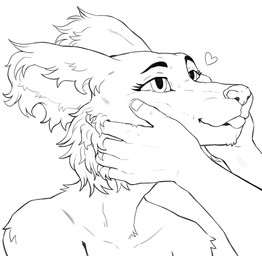 anthro blush cheek_tuft disembodied_hand duo facial_tuft female fluffy_ears happy heart_symbol looking_at_another love mostly_offscreen_character petting simple_background smile tongue tongue_out tuft white_background maynard0 beastars juno_(beastars) canid canine canis human mammal wolf 2025 bust_portrait hi_res line_art monochrome portrait