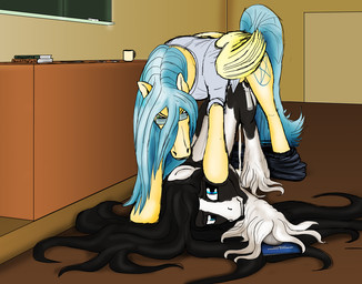 ambiguous_gender ass_up bodily_fluids book bottomwear chalk chalkboard classroom clothing container cum cum_inside cup cutie_mark desk dripping duo eyewear feathered_wings feathers feral feral_on_feral furniture genital_fluids glasses information_board male male/ambiguous pants quadruped school sex table tail wings lostdragon01 hasbro my_little_pony mythology fan_character ld equid equine mammal mythological_creature mythological_equine pegasus
