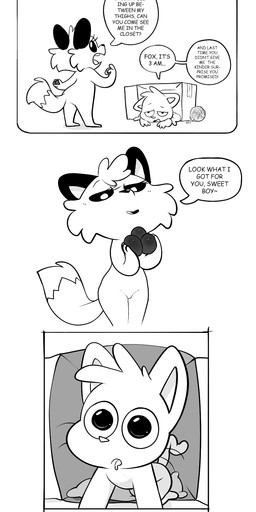 anthro bedroom_eyes charmed dialogue dipstick_tail duo female food holding_food holding_object male male/female markings narrowed_eyes seductive tail tail_markings text tired toony whiskers young zexium deadlycomics_(copyright) cornbread_(deadlycomics) sandals_(deadlycomics) canid canine domestic_cat felid feline felis fox mammal black_and_white comic english_text hi_res monochrome