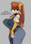 anthro apron big_breasts big_butt bottomwear breasts butt clothing denim denim_bottomwear denim_clothing dialogue female half-closed_eyes huge_breasts jeans narrowed_eyes open_mouth pants solo text thick_thighs fiinel sega sonic_the_hedgehog_(series) vanilla_the_rabbit lagomorph leporid mammal rabbit 2022 english_text hi_res