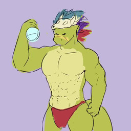 abs anthro athletic athletic_male barazoku biceps big_muscles big_pecs blush bodily_fluids body_size_growth bone bone_mask bottomwear bouncing_bulge bouncing_pecs bulge bulge_growth clothing expansion genital_expansion green_body growth huge_pecs jiggle_physics jiggling loincloth male mask muscle_growth muscle_tone muscular muscular_anthro muscular_arms muscular_male pec_expansion pecs potion potion_bottle serratus simple_background size_transformation skull skull_mask solo sweat sweatdrop tail transformation transformation_potion triceps cheezychezu terraria shimmered_witch_doctor witch_doctor_(terraria) lihzahrd lizard reptile scalie 1:1 2026 animated no_sound short_playtime video