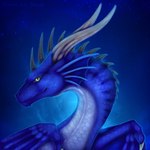 ambiguous_gender blue_background blue_body blue_scales fantasy feral green_eyes horn night scales simple_background sky solo spines star starry_sky selianth mythology tomcio dragon mythological_creature mythological_scalie scalie 1:1 bust_portrait portrait