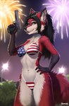 american_flag_bikini anthro bad_trigger_discipline bikini bikini_bottom bikini_top black_claws black_hair black_hands black_nose breasts claws cleavage clothed clothed_anthro clothed_female clothing countershade_face countershade_legs countershade_neck countershade_thighs countershade_torso countershading desert_eagle exposure_variation female finger_claws fireworks flag_bikini fur gloves_(marking) gun hair handgun holidays long_hair markings multicolored_body multicolored_fur navel night outside pink_tongue pistol ranged_weapon red_body red_fur solo string_bikini swimwear tongue tongue_out two-piece_swimsuit two_tone_body two_tone_fur weapon white_body white_countershading white_fur white_inner_ear foxovh 4th_of_july carmine_(foxovh) canid canine fox mammal 2024 hi_res