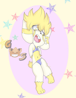 anthro belly blonde_hair bulge clothing countershading eyewear glasses hair male navel reverse_countershading solo swimwear white_body yellow_body yellow_countershading yellow_eyes young young_anthro young_male georgesabertooth kain_bunny lagomorph leporid mammal rabbit 2025 hi_res signature