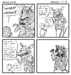ambiguous_gender anthro border bottomless bottomless_anthro clothed clothing dialogue duo hairless_tail open_mouth partially_clothed pattern_clothing pattern_shirt pattern_topwear plaid plaid_clothing plaid_shirt plaid_topwear shirt speech_bubble standing text toony topwear torn_clothing vore white_border branson_reese human mammal murid murine rat rodent werecreature wererat wererodent 2017 black_and_white comic english_text hi_res monochrome signature