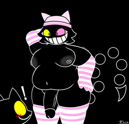 anthro belly belly_focus big_breasts black_body black_ears black_fur blush blush_lines breasts cat_hat clothing duo excited eye_contact footwear fur genitals gynomorph happy hat headgear headwear huge_breasts huge_thighs intersex intersex/male looking_at_another looking_at_partner looking_down looking_pleasured male nipples overweight overweight_anthro overweight_gynomorph overweight_intersex penis seductive slightly_chubby smile socks surprised tail teeth thick_thighs vein veiny_penis tunrix_canrio deltarune undertale_(series) cat_mike_(deltarune) friend_(deltarune) mike_(deltarune) domestic_cat felid feline felis mammal hi_res