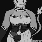 anthro clothing female maid_uniform milkmaid_(profession) noir solo uniform sirbreadtix bovid mammal 1:1 black_and_white hi_res monochrome