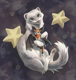 5_toes abstract_background ambiguous_feral ambiguous_gender bat_plushie cheek_tuft claws daww dipstick_tail facial_markings facial_tuft feet feral finger_claws floating fluffy fluffy_tail fur fur_markings furry_tail grey_body grey_fur grey_markings grey_tail grey_tuft grin grinning_at_viewer happy head_markings inner_ear_fluff leg_tuft markings mask_(marking) monotone_body monotone_feet monotone_inner_ear monotone_markings monotone_skin mottled mottled_nose multicolored_body multicolored_fur multicolored_tuft neck_tuft nose_markings nude pawpads paws pink_body pink_nose pink_pawpads pink_skin plantigrade plushie purple_background quadruped side_view simple_background smile smiling_at_viewer solo star_decoration star_polygon swirl tail tail_markings teal_eyes three-quarter_view toe_claws toes tuft two_tone_body two_tone_fur two_tone_tail two_tone_tuft underpaw whiskers white_body white_claws white_ears white_feet white_fur white_paws white_tail white_tuft hmur jack_desmodus sunny_silver domestic_ferret european_polecat hybrid inanimate_object mammal mustelid musteline true_musteline weasel 2026 absurd_res colored_sketch digital_media_(artwork) digital_painting_(artwork) hi_res painting_(artwork) shaded sketch female_(lore)