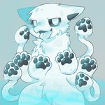 4_arms 4_fingers 4_tentacles ambiguous_gender anthro back_tentacles biped black_inner_ear black_pawpads black_sclera blush crotch_tuft dripping fingerpads fingers fluffy front_view fur grey_background half-closed_eyes kemono looking_at_viewer monotone_body monotone_fur multi_arm multi_limb narrowed_eyes neck_tuft nude open_mouth open_smile pawpads paws short_snout simple_background smile snout solo standing tentacles tongue tongue_out tuft white_body white_ears white_eyes white_fur white_tentacles white_tongue wide_hips furere changed_(video_game) squid_dog_(changed) canid canine cephalopod goo_creature hybrid mammal marine mollusk 1:1 2021 colored digital_media_(artwork) portrait shaded three-quarter_portrait