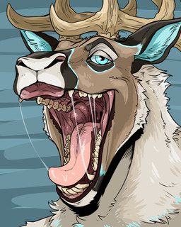 anthro bodily_fluids drooling first_person_view imminent_vore looking_at_viewer male mouth_shot open_mouth oral_vore saliva saliva_string smug smug_face smug_grin solo tongue vore swampjaws cedarbou deer mammal new_world_deer reindeer 4:5 absurd_res hi_res