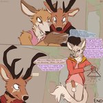 1:1 ambiguous_gender anthro antlers balls bottomless canid canine canis cantio_(lawyerdog) clothed clothing comic countershading coyote deer dialogue dipstick_tail electronics english_text erection foreskin genitals group horn humanoid_genitalia humanoid_penis jacket lawyerdog maki_(lawyerdog) male male/ambiguous mammal maned_wolf markings multicolored_tail panko_(lawyerdog) penis phone scarf shirt smile speech_bubble tail tail_markings text topwear