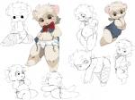 anthro biped bow_(feature) clothed clothing female fishnet_clothing fur looking_at_viewer navel neck_bow rear_view sitting smile solo standing string_bow underwear white_body white_fur young young_anthro noriburu caper_cornu bovid caprine goat mammal 4:3 hi_res