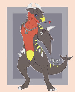 anthro arm_fin black_sclera blowing_kiss blue_eyes chain_necklace cheek_frill digitigrade featureless_crotch fin front_view geometric_background heart_symbol horn jewelry lock male necklace nude outline pose pupils semi-anthro simple_background slit_pupils solo spikes standing stripes tail white_outline yellow_stripes biskierisky nintendo pokemon garchomp generation_4_pokemon pokemon_(species) scalie 2022 absurd_res full-length_portrait hi_res portrait