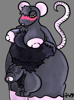anthro balls belly_hair big_balls big_balls_small_penis blush blushing_profusely body_hair disproportionate_genitalia genitals gynomorph hairy_balls head_tuft intersex looking_away nude overweight penis pubes rat_tail small_penis solo tail tuft vein veiny_penis ishitmypants iris_(ishitmypants) mammal murid murine rat rodent trans_(lore) trans_woman_(lore)