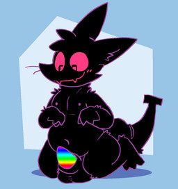 animal_genitalia animal_penis anthro balls belly black_body black_fur blush dialogue fangs fur genitals kneeling looking_at_genitalia looking_at_own_penis looking_at_penis looking_at_self looking_at_viewer male multicolored_penis navel nipples open_mouth penis rainbow rainbow_penis sheath simple_background slightly_chubby slightly_chubby_anthro slightly_chubby_male smile solo speech_bubble tail tapering_penis teeth whiskers pawplants veecee void_fluff 2026 2d_animation animated digital_media_(artwork) loop nonbinary_(lore)