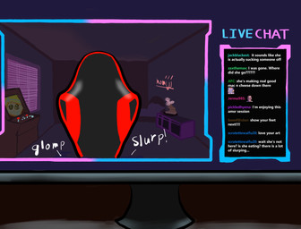 arcade_machine blinds blue_text chat chat_box computer electronics emoji gaming_chair green_text inside livestream not_furry offscreen_character offscreen_sex purple_text red_text sound_effects text white_text window zero_pictured momiji_werefox english_text