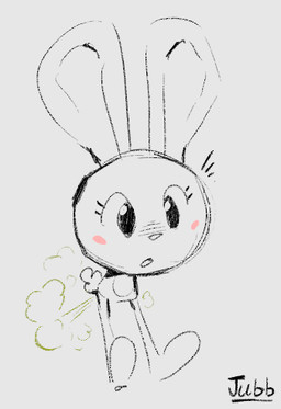 anthro armless black_eyes blush blush_stickers chibi eyelashes fart fart_cloud female green_fart_cloud leaning leaning_backward open_mouth rabbit_ears scut_tail short_tail simple_background solo standing surprised tail text white_background jubb lagomorph leporid mammal rabbit 2022 artist_name low_res