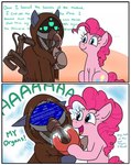 cybernetics dialogue duo eyelashes female feral hair hood machine magnet pink_body pink_hair smile text jargon_scott friendship_is_magic hasbro my_little_pony fan_character pinkie_pie_(mlp) cyborg earth_pony equid equine horse mammal pony english_text