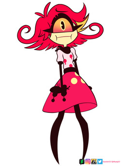 1_eye bottomwear clothing eyelashes female gradient_sclera hair not_furry pie_cut_eyes poodle_skirt red_bottomwear red_clothing red_hair red_skirt shirt short_hair simple_background skirt solo thin_arms topwear white_background white_clothing white_shirt white_topwear yellow_body yellow_skin barryfactory hazbin_hotel hellaverse niffty_(hazbin_hotel) cyclops demon humanoid 2019 3:4 hi_res