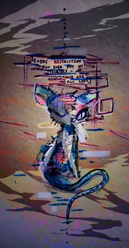 ambiguous_gender blue_body blue_fur feral fur grey_body grey_fur multicolored_body multicolored_fur solo surrealism text naircat domestic_cat felid feline felis mammal 2015 english_text hi_res