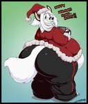 anthro belly belly_overhang belly_peeking_out big_belly big_butt black_border black_bottomwear black_clothing black_pants border bottomwear butt christmas_clothing christmas_headwear clothing dialogue exposed_belly fur gradient_background green_background hat headgear headwear holding_console holidays huge_belly huge_butt looking_at_viewer looking_back looking_back_at_viewer male moobs obese obese_anthro obese_male open_mouth open_smile overweight overweight_anthro overweight_male pants red_clothing red_shirt red_topwear santa_hat shirt simple_background smile solo tail talking_to_viewer text thick_thighs topwear white_body white_fur deonwolf christmas nintendo nintendo_switch deon_(deonwolf) canid canine canis mammal wolf 2019 hi_res signature