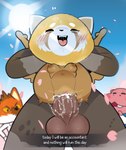 abdominal_bulge ahegao anthro anthro_penetrated balls black_nose blush bodily_fluids breasts brown_body brown_fur cum cum_from_pussy cum_in_pussy cum_inside day dialogue exhibitionism female female_penetrated from_behind_position fucked_silly full_nelson full_nelson_(legs_held) full_nelson_position fur genital_fluids genitals group happy happy_sex leaking_cum looking_pleasured male male/female male_penetrating_anthro markings multicolored_body multicolored_fur nipples nude orange_body orange_fur orgasm outside penetration penile penile_penetration penis_in_pussy sex speech_box spots spotted_body spotted_fur sun teeth text tongue tongue_out vaginal vaginal_fluids vaginal_penetration white_body white_fur yellow_body yellow_fur goz-o aggretsuko sanrio haida_(aggretsuko) kabae ookami_(aggretsuko) retsuko ailurid canid canine common_hippopotamus fox hippopotamid hyena mammal maned_wolf red_panda spotted_hyena 2023 absurd_res english_text hi_res