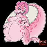 big_breasts big_tail bovid_horn breasts caprine_horn female hand_on_belly hand_on_breast heart_eyes heart_symbol horn kneeling navel nipples outie_navel pink_body pink_skin pregnant ram_horn solo tail captain_kobold havney kobold scalie 1:1 absurd_res alpha_channel hi_res