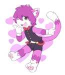 anthro bulge clothed clothing dipstick_tail fur hair inner_ear_fluff kemono male markings open_mouth open_smile pawpads pink_pawpads purple_body purple_fur purple_hair smile solo tail tail_markings tuft young young_anthro oob domestic_cat felid feline felis mammal hi_res