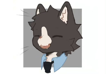 accessory anthro bared_fangs black_body black_eyes black_fur black_necktie blue_dress_shirt cute_fangs eyes_closed fangs fur kemono male necktie smile solo spinning teeth white_body white_fur asenjian domestic_cat felid feline felis mammal 2026 animated frame_by_frame high_framerate short_playtime sound video